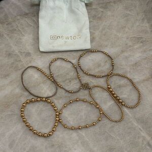 7 ENewton Bracelets - Mix of Gold & Silver Beaded Bracelets w/ Bag